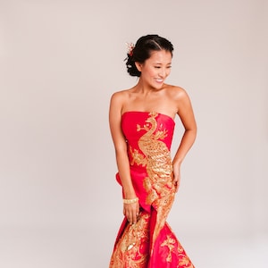 Chinese Wedding Dress | Red and Gold Modern Cheongsam Dress | Custom Qipao | Chinese Custom Dress | Chinese Dress | Qipao Dress Tea Ceremony