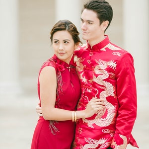 Chinese Wedding Groom Outfit | Chinese Changshan | Male Chinese Wedding Jacket | Male Cheongsam