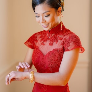 Modern Cheongsam Dress, Custom Qipao, Chinese Wedding Dress, Red Cheongsam, Red Qipao, Tea Ceremony Dress, Lace Formal Mermaid Dress