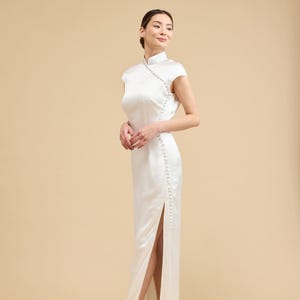 Modernes Cheongsam Kleid | Chinesisches Brautkleid | Weißes Qipao Kleid | Traditionelles Qipao Kleid | Teezeremonie Seidenkostüm