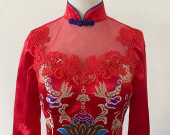 Chinese Wedding Dress Sample Sale | Modern Qipao | Red Cheongsam Wedding Dress | Traditional Chinese Dress | Bridal Qipao Dress Tea Ceremony