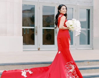 Modern Chinese Wedding Dress, Red Cheongsam, Custom Qipao, Chinese Tea  Ceremony Dress, Red Bridal Dress, Gold Phoenix Dragon Embroidery - Etsy