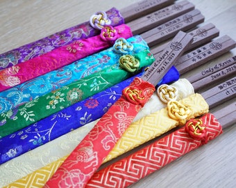Personalized Chopsticks with Silk Pouch | Engraved Chopsticks | Chinese Wedding Favors | Custom Chopsticks Gifts | Wedding Party Favors