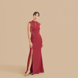 Benutzerdefinierte moderne rote Cheongsam | Cheongsam Kleid | Personalisiertes Qipao | Chinesisches benutzerdefiniertes Kleid | Chinesisches Brautkleid | Qipao Teezeremonie