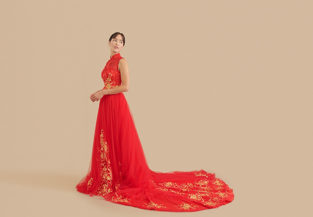 Chinese Wedding Dress Modern Qipao Red ...