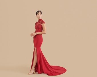 Modern Cheongsam | Custom Chinese Wedding Dress | Red Cheongsam Dress | Chinese Qipao Dress | Chinese Bridal Dress | Tea Ceremony Dress