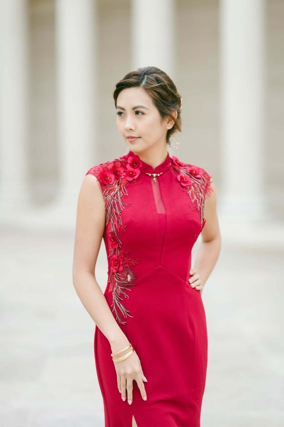 Modern Qipao Red Cheongsam Dress Modern Chinese Wedding Dress