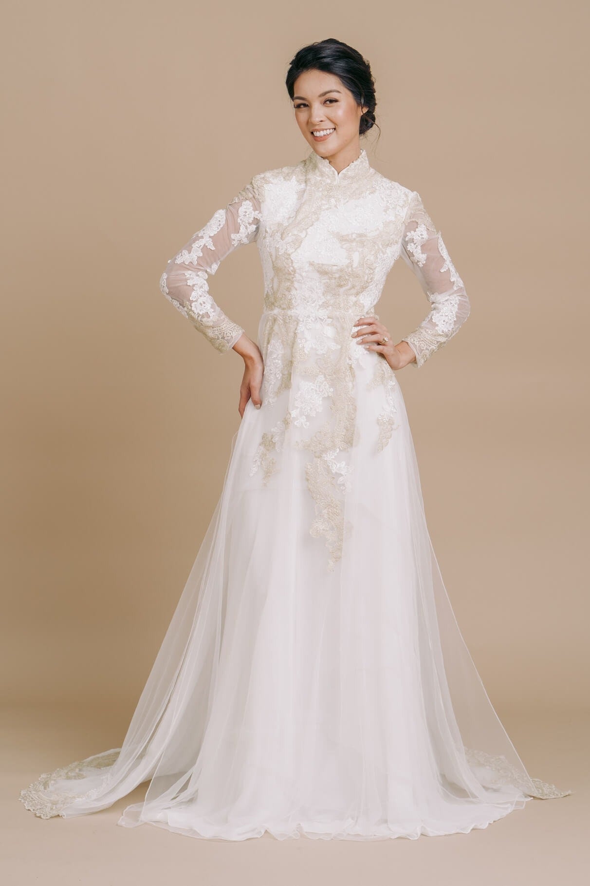 Modern Vietnamese Wedding Dress Traditional Ao Dai for Women áo Dài Cách  Tân Ao Dai Cuoi White Gold Lace Bridal Tea Ceremony Dress -  Canada