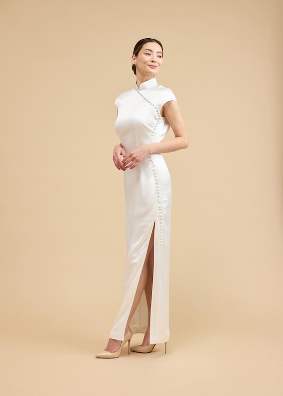 asian formal dresses Modern Cheongsam Dress | Chinese Wedding Dress | White Qipao Dress | Traditional Qipao Dress sale10