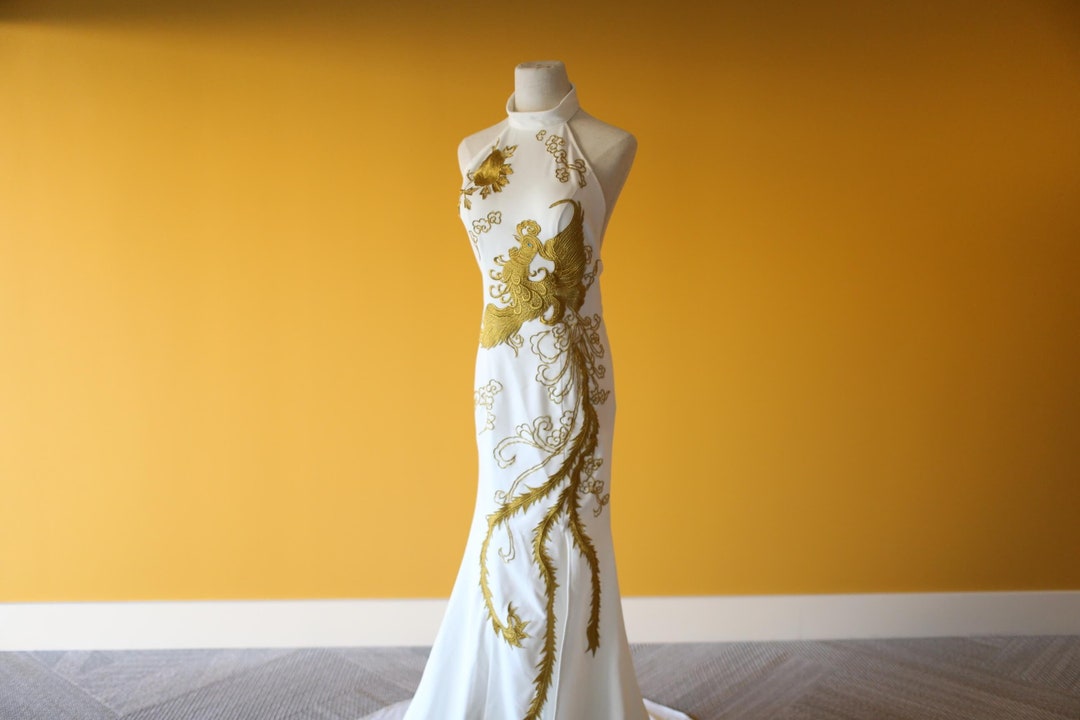 Modern Chinese Wedding Dress Custom Gold Cheongsam Traditional Qipao White Cheongsam Dress Chinese Bridal Dress Tea Ceremony Dress Etsy UK