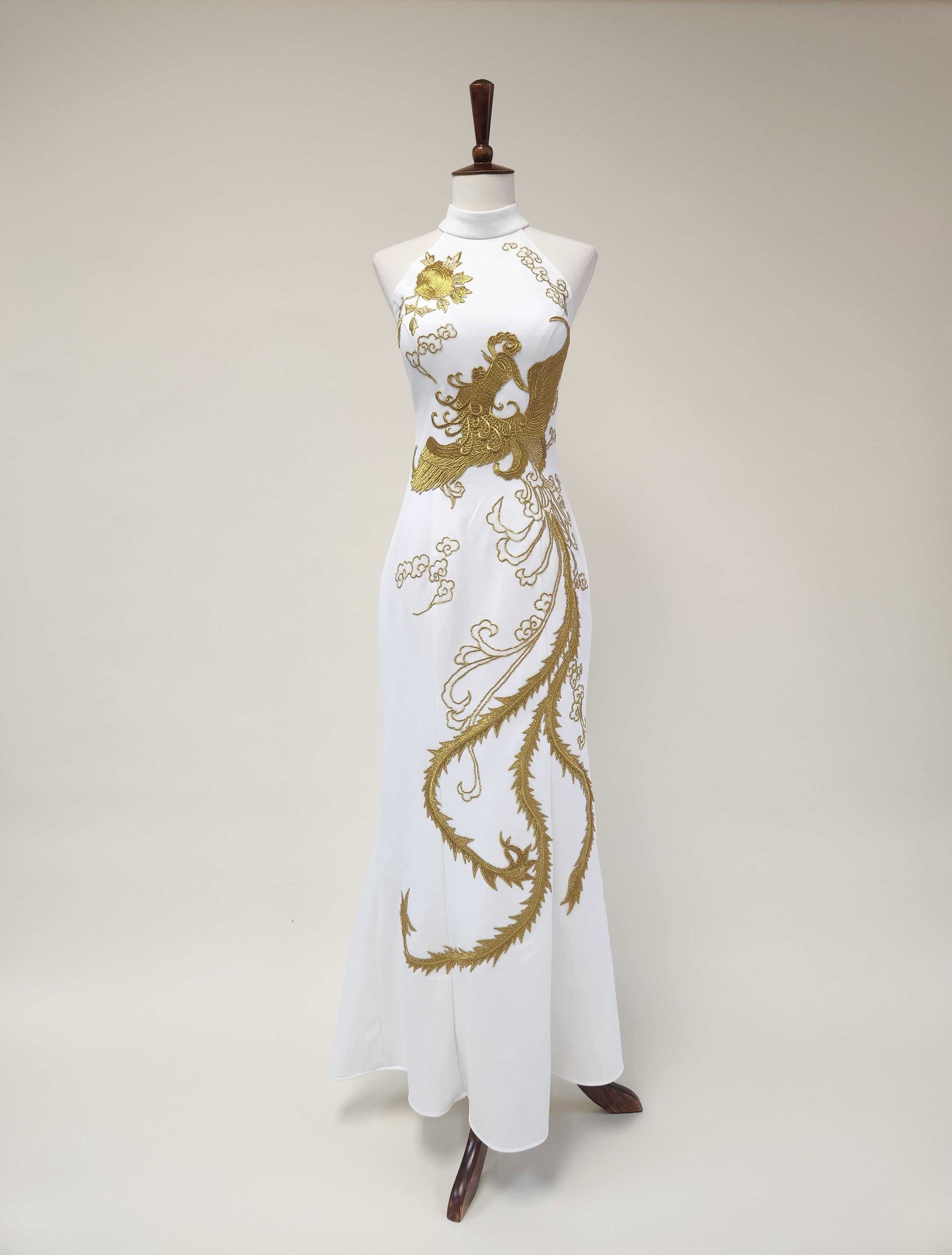 Halter Top Sample Dress, White Chinese Wedding Dress, White Modern