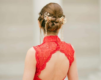 Chinese Wedding Hairpin Accessory | Chinese Bridal Hairclip | Chinese Cheongsam Dress Hair Accessories | Qipao Dress Accessory