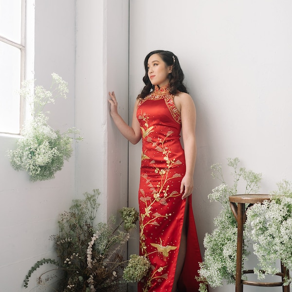 Cheongsam brudklänning | Kinesisk brudklänning | Anpassad Qipao brudklänning | Kinesisk klänning | Kinesisk klänning | Modern teceremoniklänning