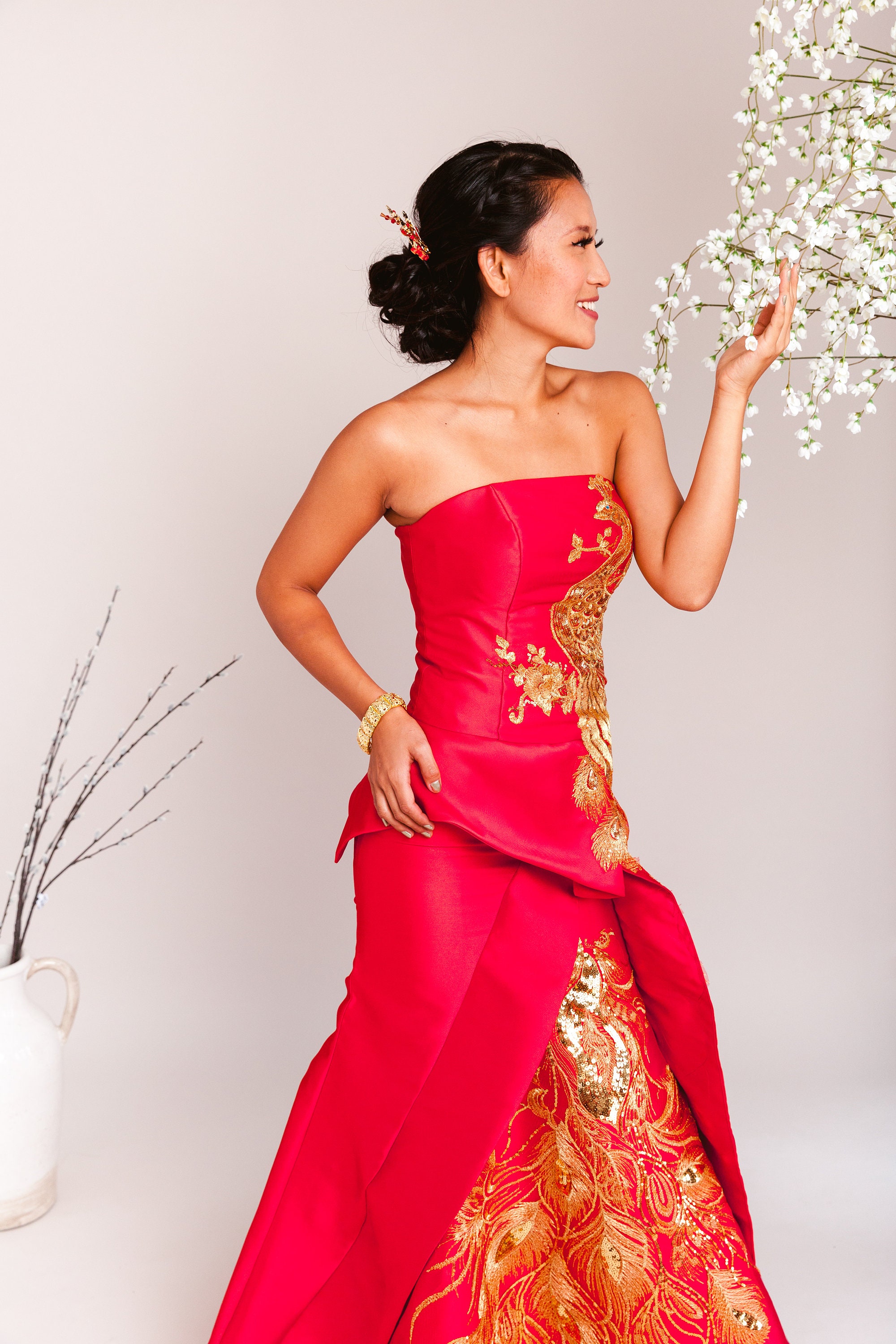 Red and gold wedding dresses deals
