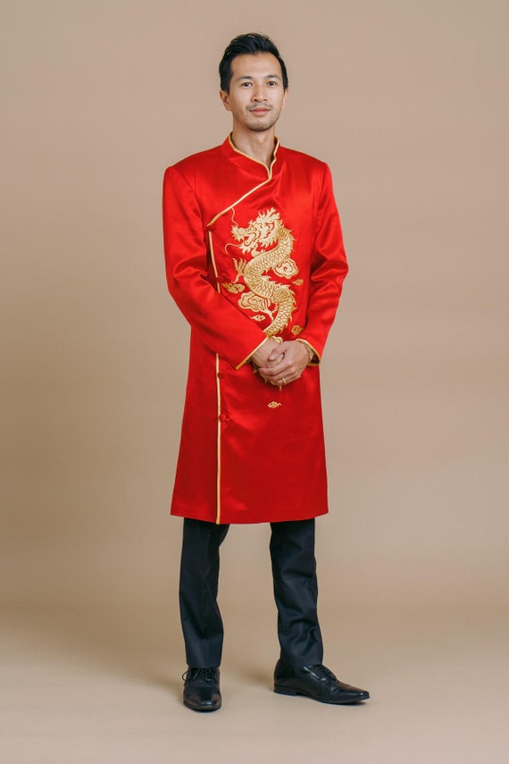 Modern Ao Dai for Men Traditional Vietnamese Ao Gam Long Dress for Men Tea  Ceremony Groom Attire Ao Dai Nam Chu Re Áo Dài Gấm -  Canada