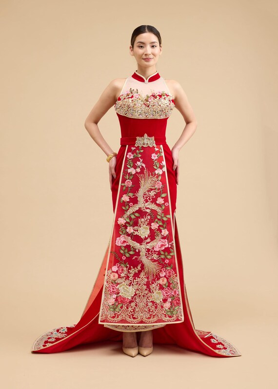Modern Qipao | Red Cheongsam | Modern Chinese Wedding Dress | Chinese Dress | Red Qipao | Phoenix Malaysian Chinese Inspired Wedding Dress