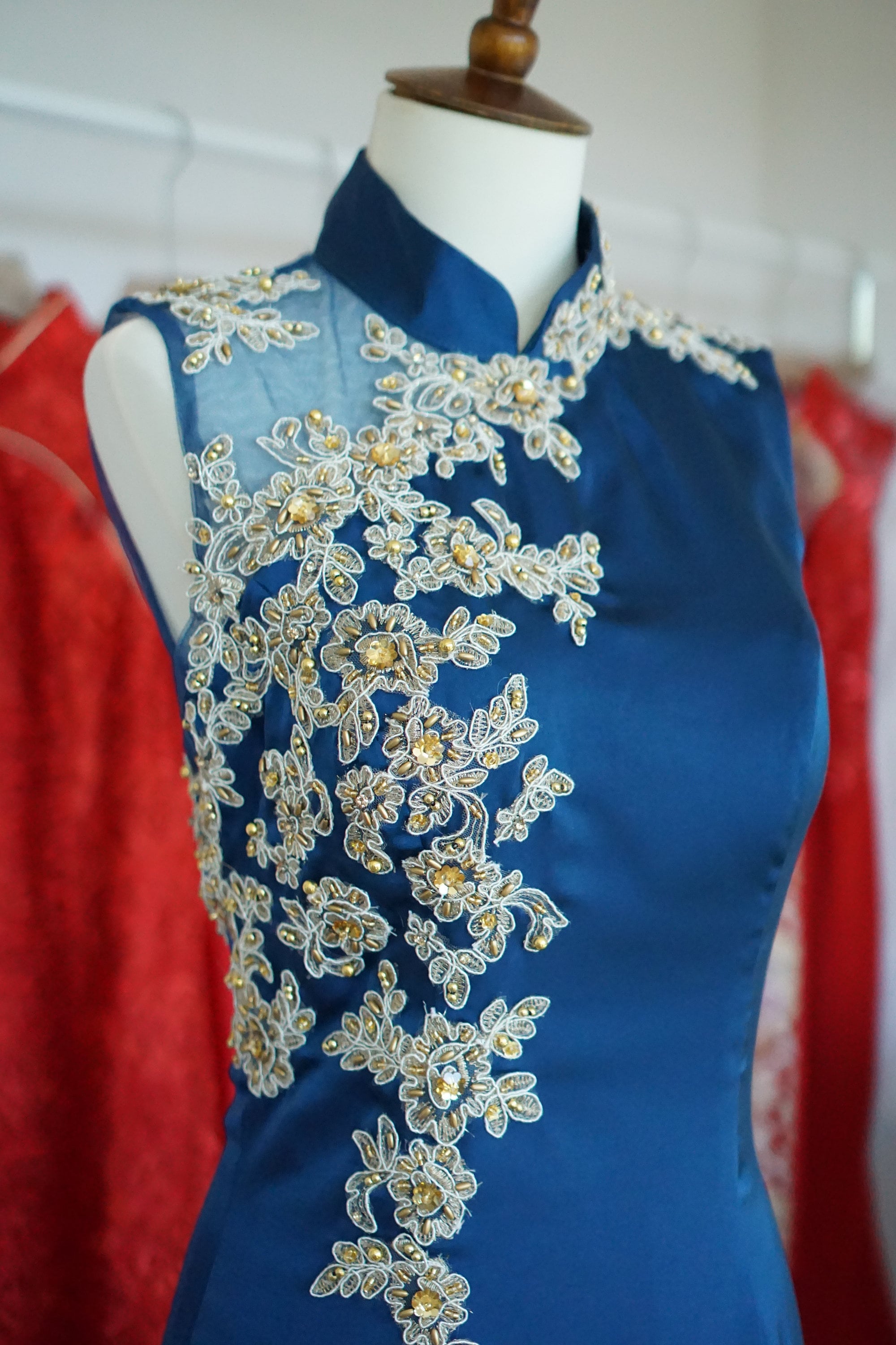 Chinese Wedding Dress | Custom Blue Cheongsam (qipao) | Modern Silk Chinese  Dress| Qipao Dress Tea Ceremony | Traditional Bridal Dress