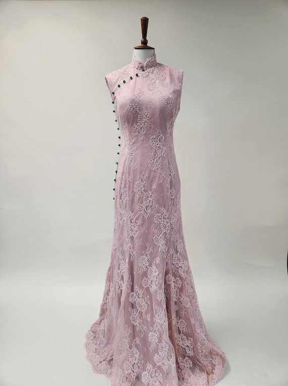 Pink Chinese Wedding Dress, Custom Lace Qipao, Modern Cheongsam Dress,  Chinese Bridal Dress, Tea Ceremony Dress, Mermaid Lace Wedding Dress - Etsy  Israel