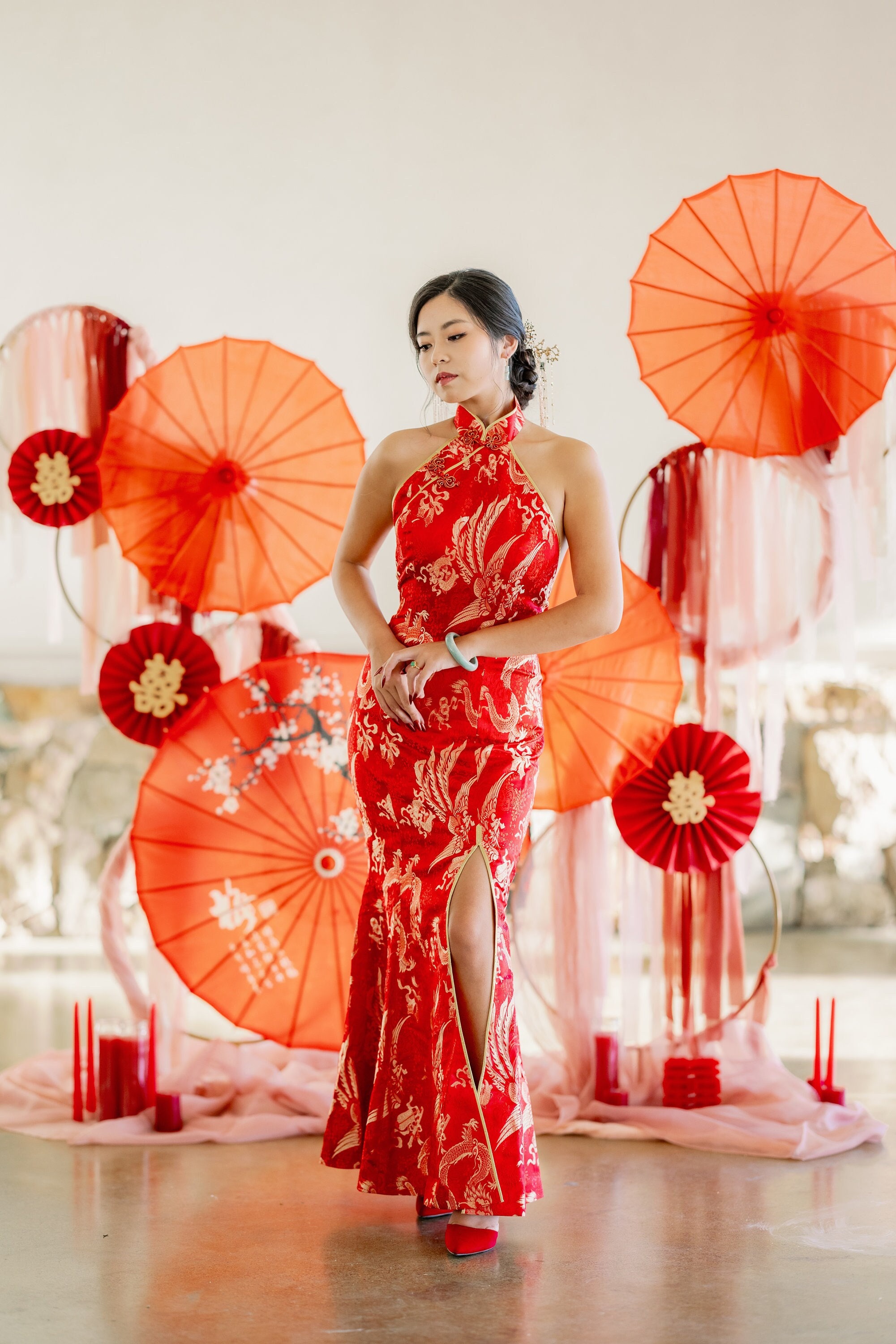 Halter Top Cheongsam Halter Top Qipao Chinese Wedding Dress Chinese New Year Dress Custom Brocade Qipao Chinese Tea Ceremony Dress