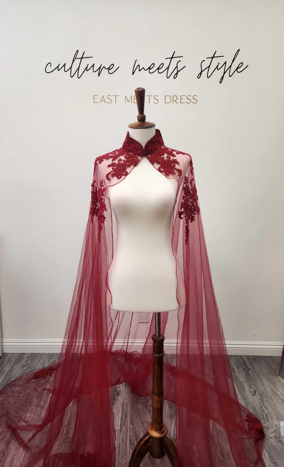 chinese dress ladies Red Lace Cape + dress