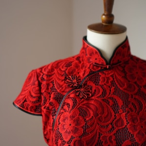 Traditional Qipao | Custom Chinese Dress | Red Lace Qipao Dress | Chinese Bridal Dress | Tea Ceremony Dress | Modern Cheongsam