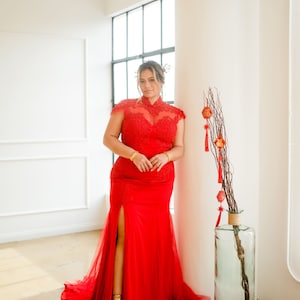 Chinesisches Brautkleid | Modernes Cheongsam | Cheongsam Qipao Kleid | Traditionelles Qipao Kleid | Teezeremonie Meerjungfrau