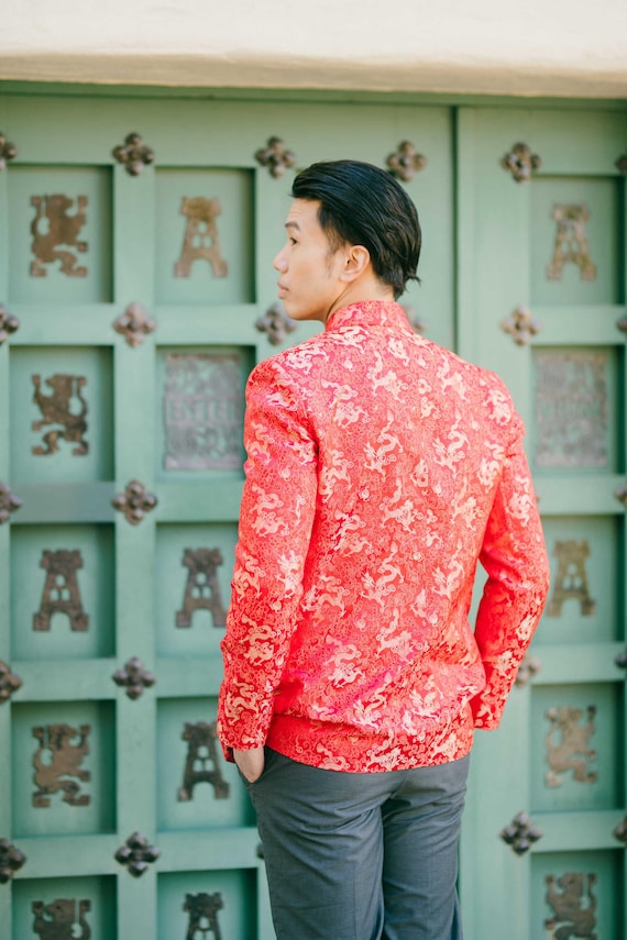 Chinese Wedding Sample Jacket, Red Brocade Tang Suit, Chinese