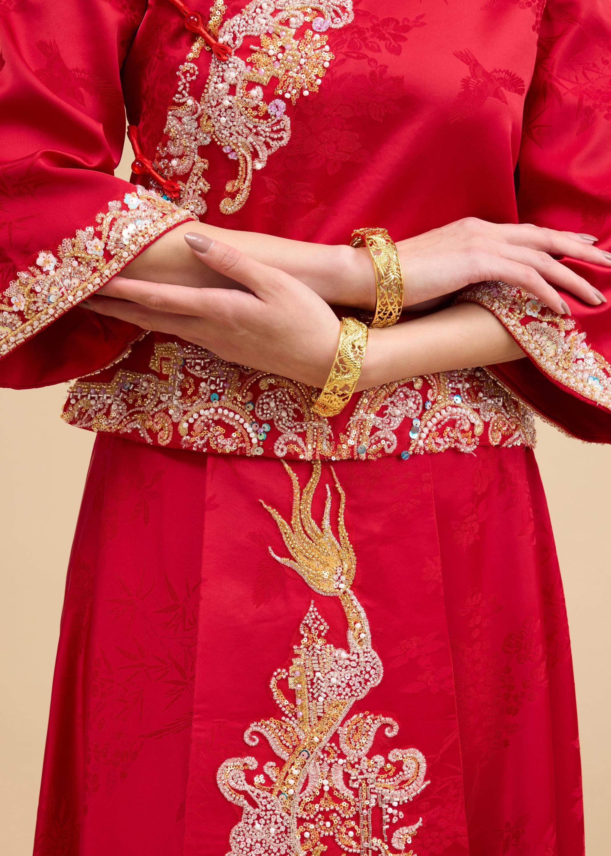 red and gold chinese wedding dress Traditional Chinese Wedding Dress main image 1
