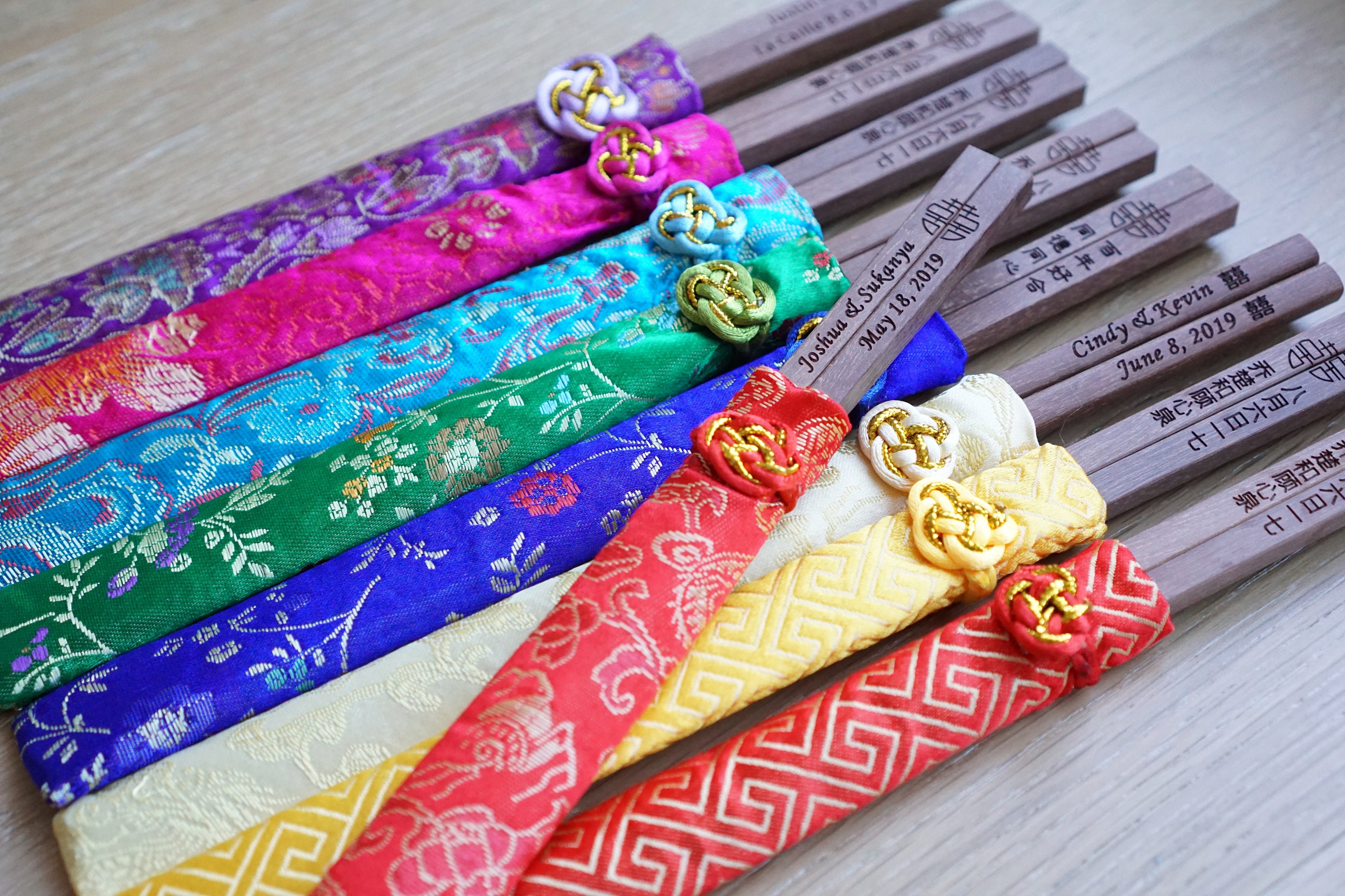 Personalized Chopsticks with Silk Pouch | Engraved Chopsticks | Chinese Wedding Favors | Custom Chopsticks Gifts | Wedding Party Favors