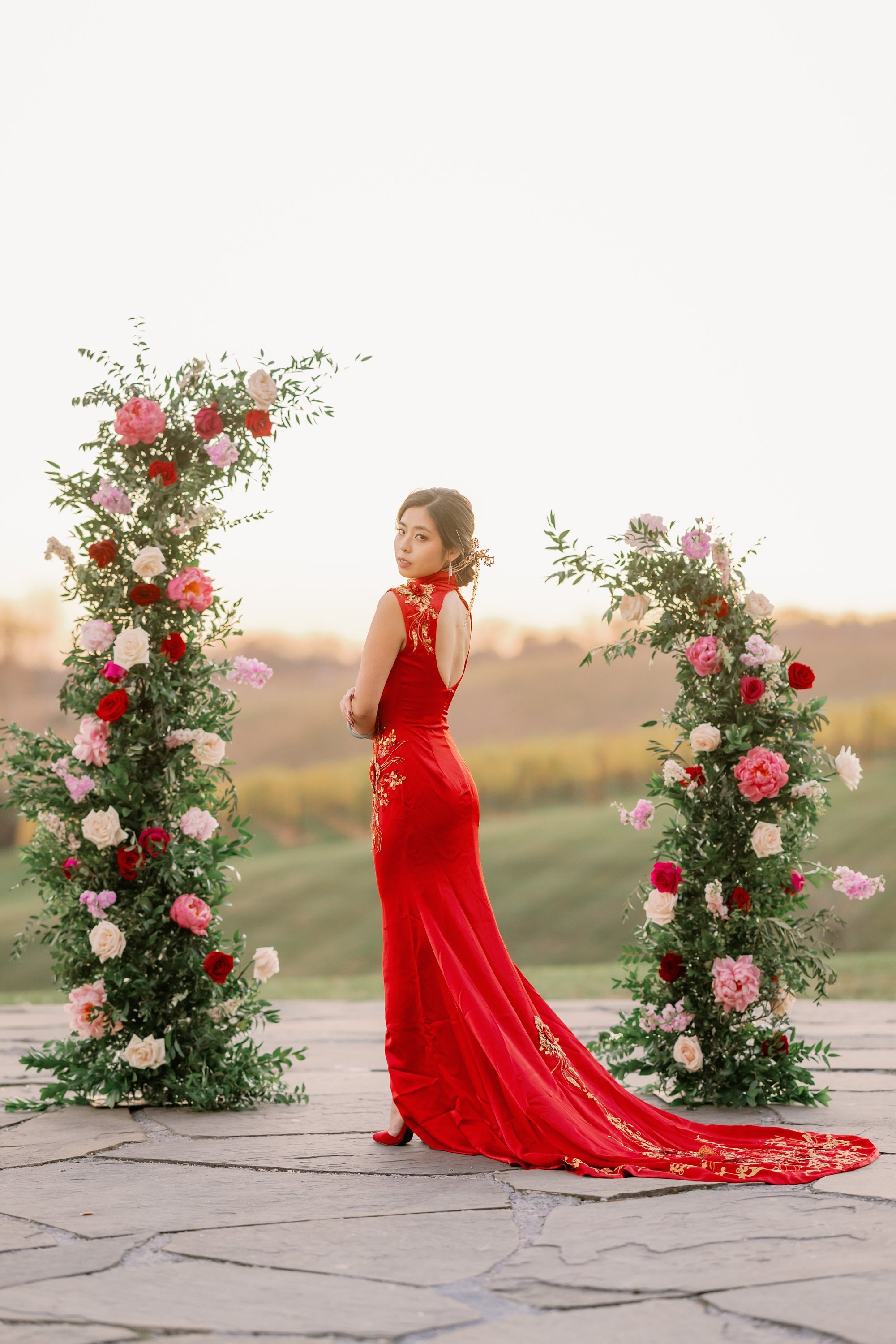Red Chinese Wedding Dress, Modern Cheongsam, Custom Qipao, Chinese Tea Ceremony Dress, Red & Gold Bridal Dress, Contemporary Chinese Dress