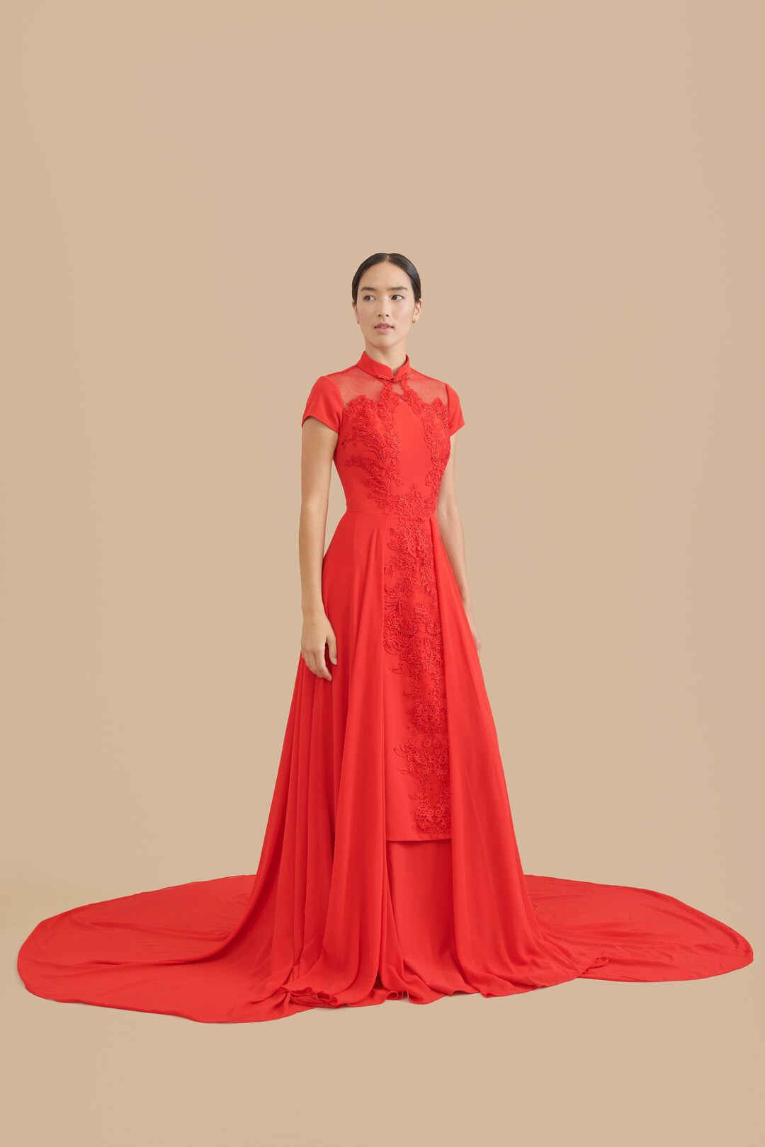 Chinese Wedding Dress Modern Qipao Red Cheongsam Wedding Dress