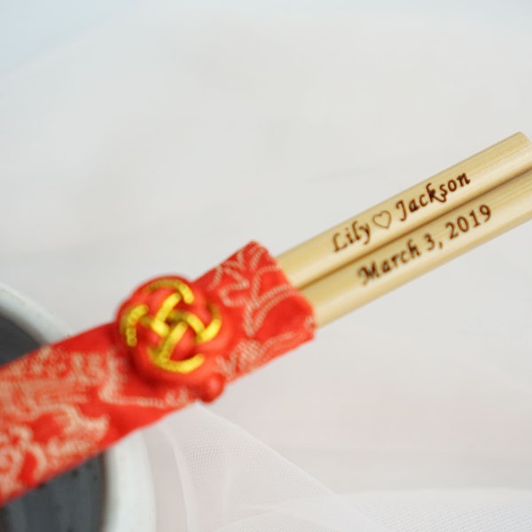 Personalized Chopsticks with Silk Pouch | Engraved Chopsticks | Chinese Wedding Favors | Custom Chopsticks Gifts | Wedding Party Favors