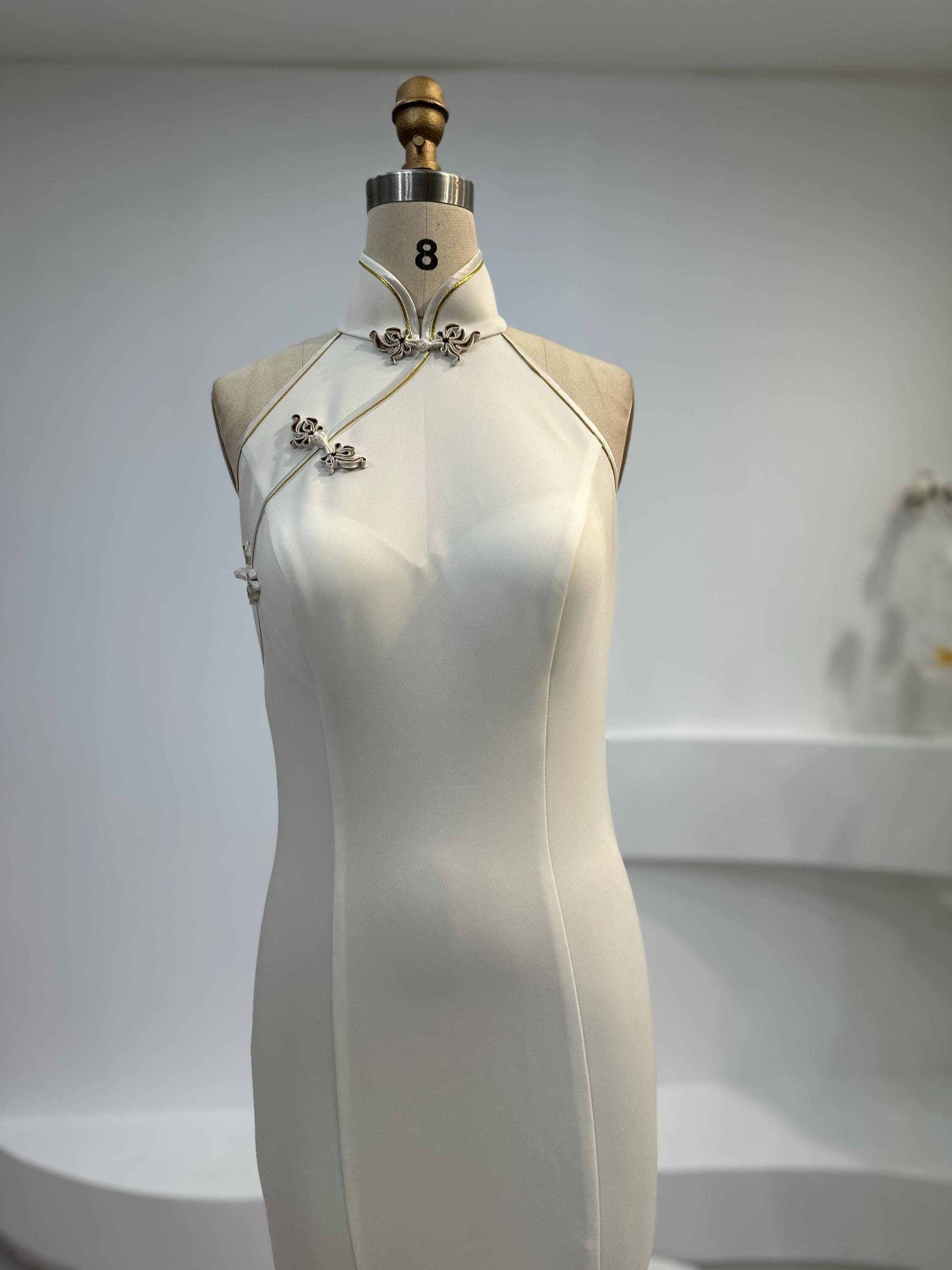 Halter Top Wedding Jumpsuit, White Floral Chinese Jumpsuit
