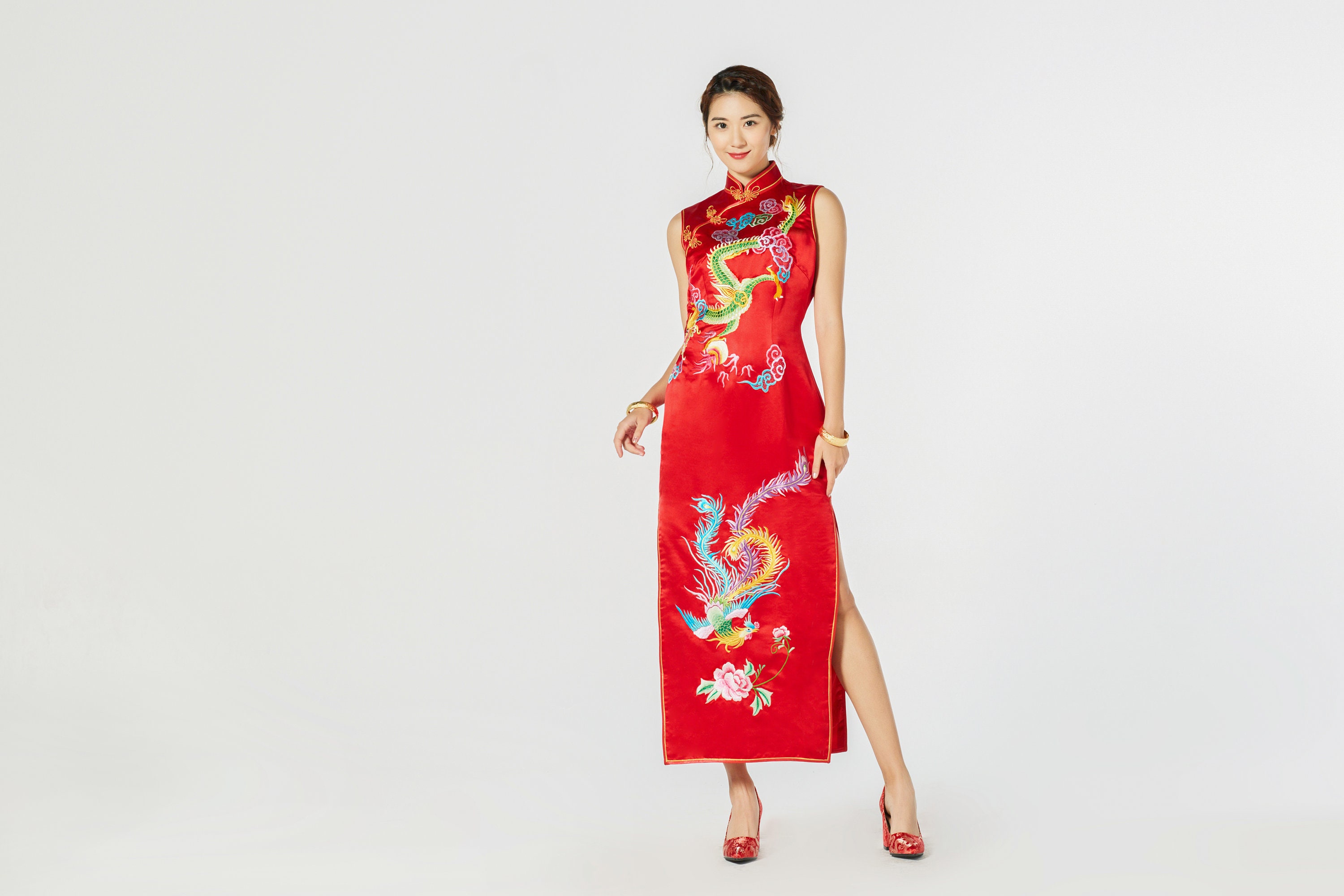 Dragon & Phoenix Cheongsam / Vestido de novia chino / Vestido - Etsy España