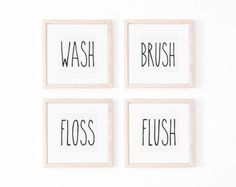 Printable Bathroom Wall Art, Instant Download, Wash Brush Floss Flush, Digital Print