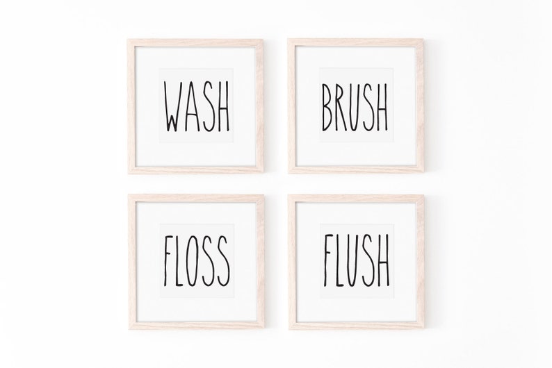 Printable Bathroom Wall Art, Instant Download, Wash Brush Floss Flush ...
