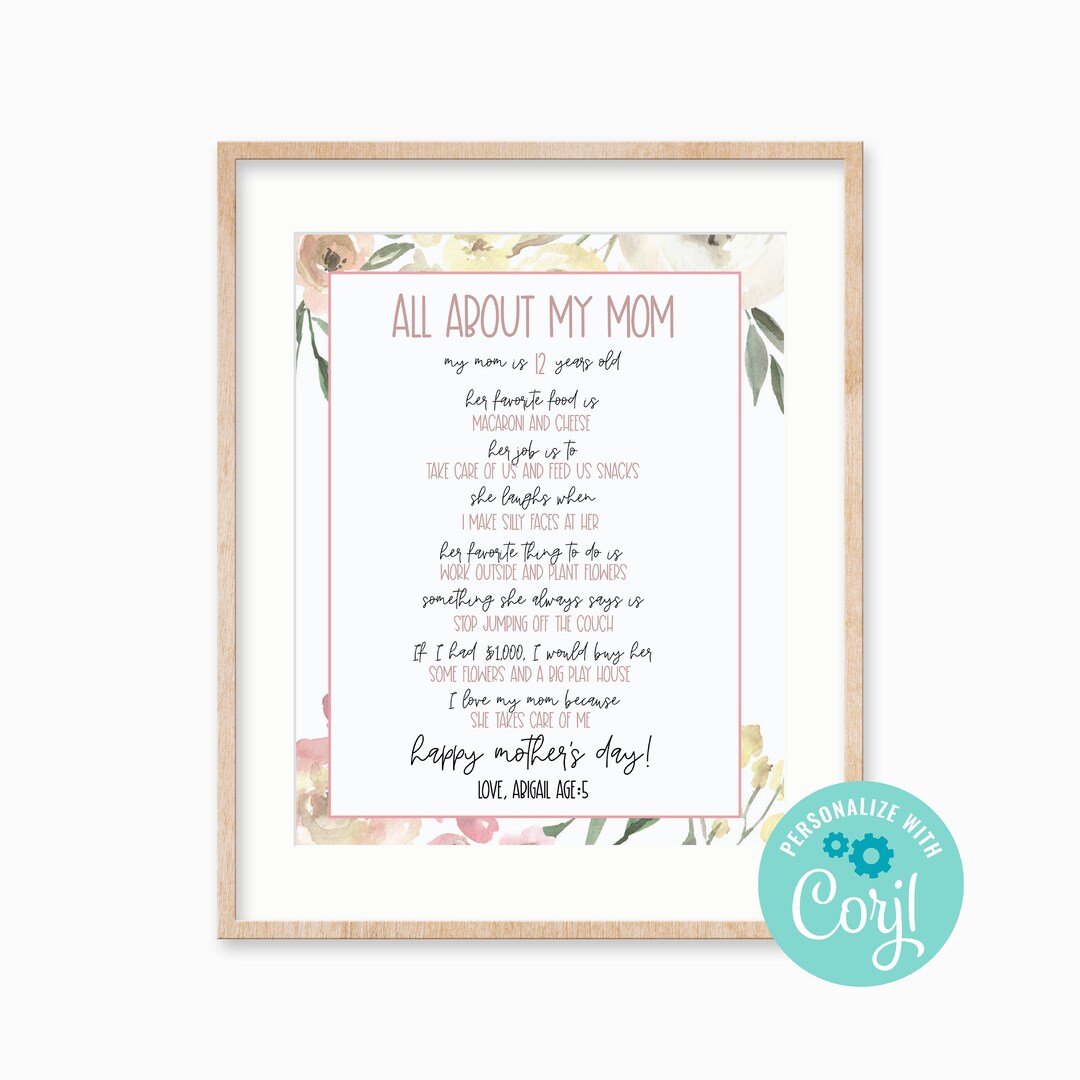 Mother's Day Printable, All About Mom, Preschool Printable, Mother's ...