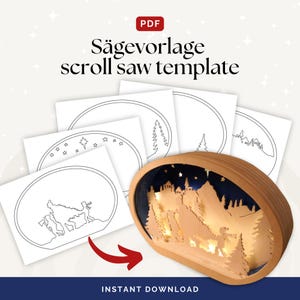 Shadow Box Christmas Scroll Saw Template PDF | DIY with Instructional Video | Christmas Tree, Christmas Eve - Sewing Pattern Scroll Saw Template