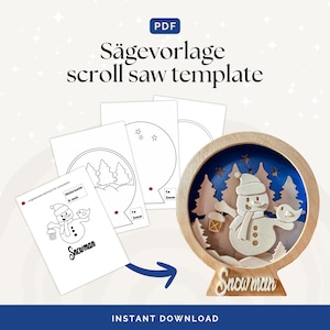 Schaduwdoos Sneeuwpop Figuurzaag Sjabloon PDF | DIY met Instructievideo | Kerstmis, Sneeuwpop - Naaipatroon Figuurzaag Sjabloon