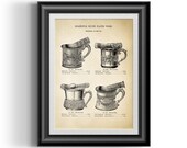 Art Nouveau shaving brush and shaving mug advert reproduction vintage wall art, 1800s shaving scuttle bowl and brush wall decor print