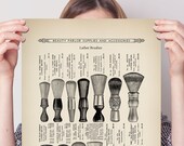 Shaving brush advert reproduction print, early 1900s vintage barber shave brushes poster reprint from an old wet shaving barber catalogue