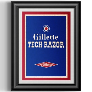 Gillette Tech razor poster print professionally remastered barbershop man cave and shave den wall decor poster art