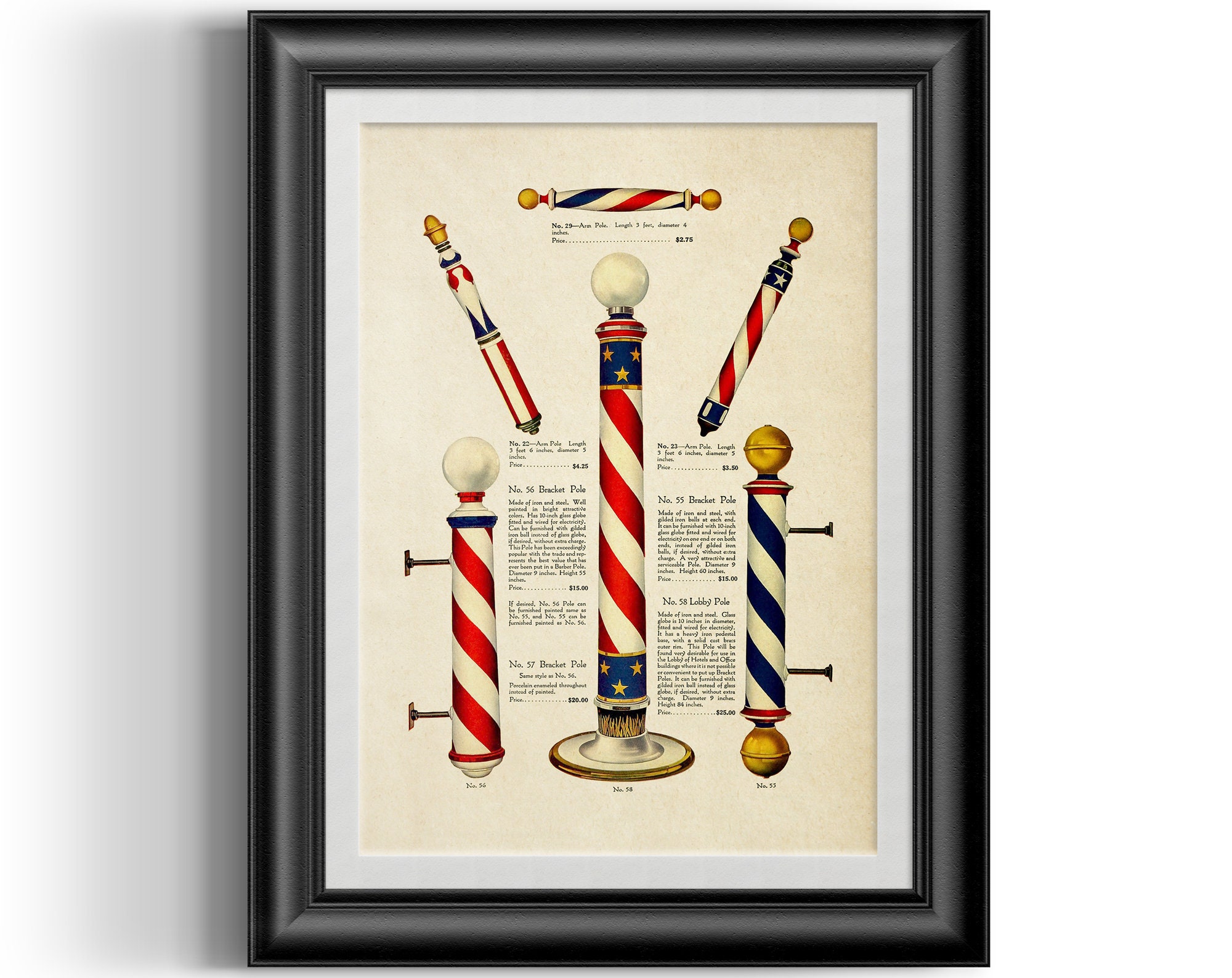 Vintage Barber Poles Reproduction Print From Old 1919