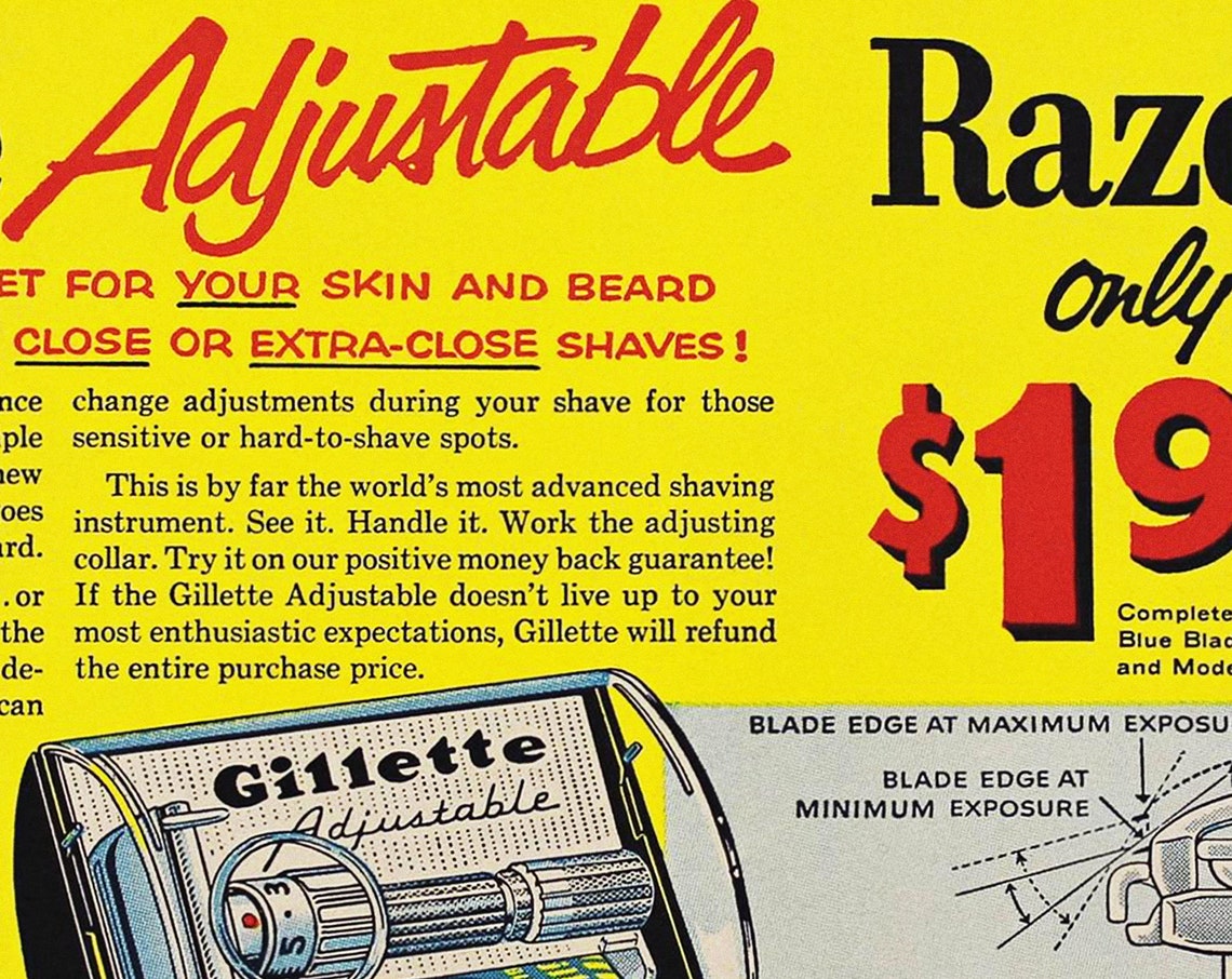 1958 Gillette Fatboy Red Dot Adjustable Safety Razor Advert ...