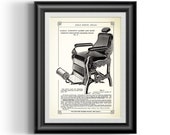 Reclining barbershop chair in hair dressing position, vintage reproduction print from 1885 Barber 39 s Reference Book by Gustav Knecht