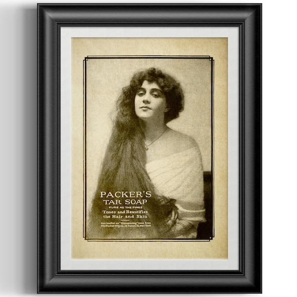 Vintage early 1900s Victorian era hair and skin tar soap advert reproduction print, great hair stylist gift