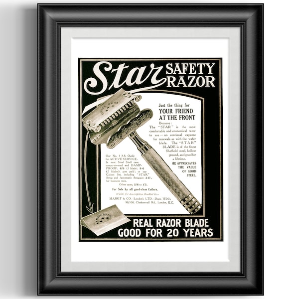Star Safety Razor Lather Catcher print, remastered and cleaned magazine advert from 1915 for barber shop and shave den wall decor