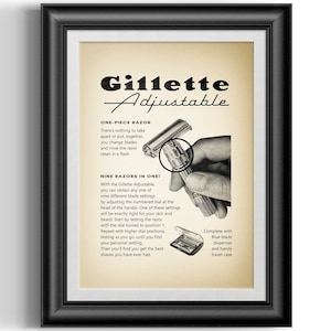Gillette FatBoy Adjustable safety razor 1960s advert reproduction, remastered traditional wet shaving shave den bathroom art poster