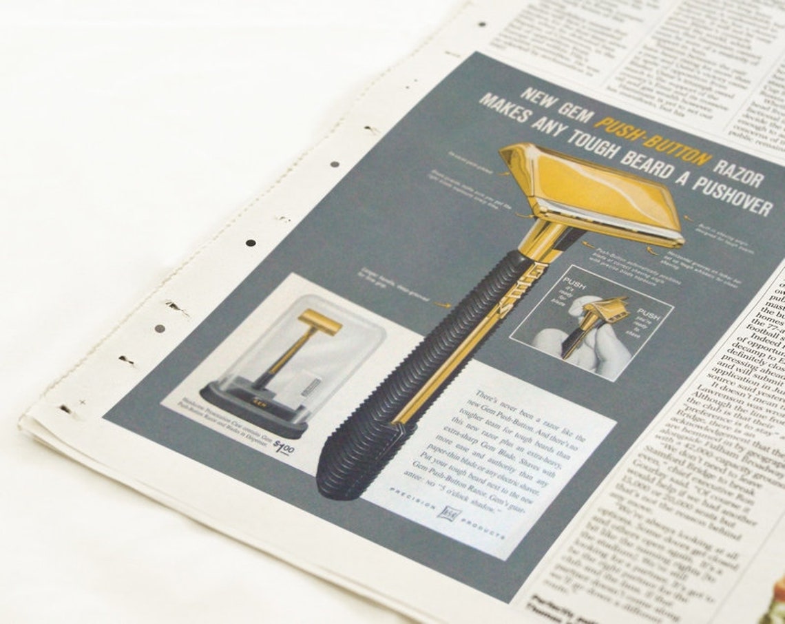 Vintage Gem Pushbutton Single Edge Safety Razor Advert Print Etsy
