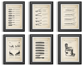 Set of 6 vintage hairdresser reproduction poster prints for a price of 5, perfect to complement your vintage hair salon decor